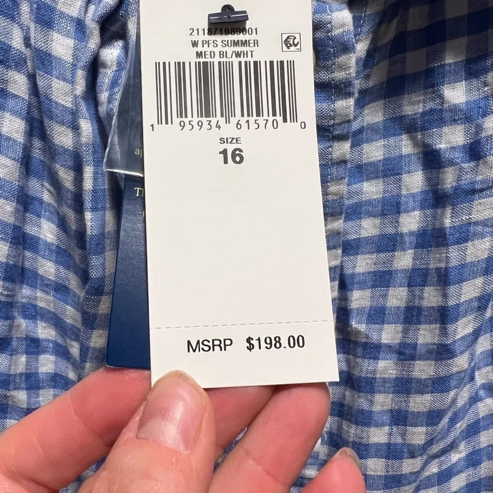 NEW Polo Ralph Lauren | Gingham Check‎ Blue White Midi Skirt Sz 16 - Picture 5 of 9